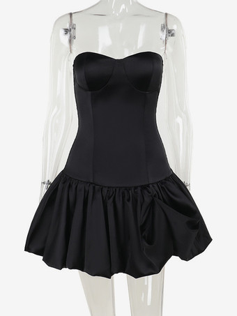 ストラップレスミニドレス、フリル裾、フィットボディス、女性用バースデーパーティードレス 2025