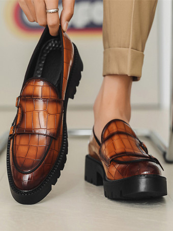 メンズローファー ダブルモンクストラップ スリップオン ノンスリップ プラットフォーム チャンキーペニーシューズ