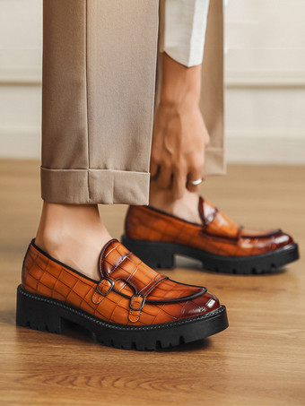 メンズローファー ダブルモンクストラップ スリップオン ノンスリップ プラットフォーム チャンキーペニーシューズ