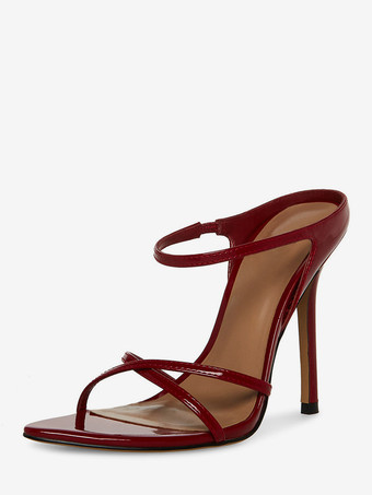 レディース ハイヒールサンダル オープントゥ ストラップ スティエットヒール ミュール