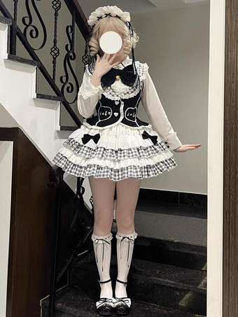 ロリータ スリーピース スーツ フリル スカート レーストリム ベスト ホワイト シャツ キュート プリンセス ドレス スーツ