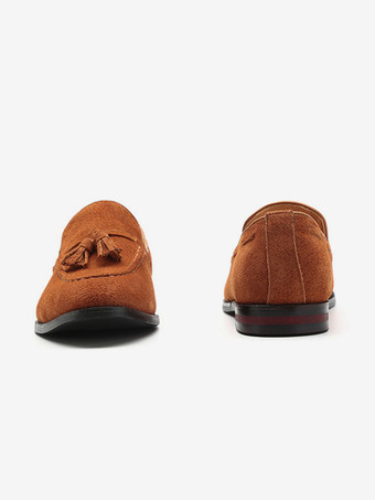 メンズ スエード タッセル ローファー ポインテッドトゥ ローヒール スモーキングシューズ スリッポン タッセル ペニーシューズ