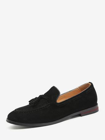 メンズ スエード タッセル ローファー ポインテッドトゥ ローヒール スモーキングシューズ スリッポン タッセル ペニーシューズ