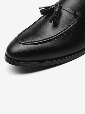 メンズ タッセルローファー ポインテッドトゥ ローヒール スリッポン レザー ペニーシューズ