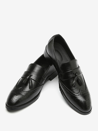 メンズ タッセルローファー レザー ウィングチップパターン フォーマルシューズ スリッポン ポインテッドトゥ ペニーシューズ