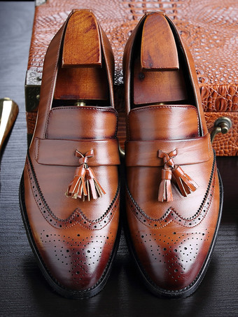 メンズ タッセルローファー レザー ウィングチップパターン フォーマルシューズ スリッポン ポインテッドトゥ ペニーシューズ