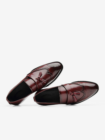 メンズ タッセルローファー レザー ウィングチップパターン フォーマルシューズ スリッポン ポインテッドトゥ ペニーシューズ