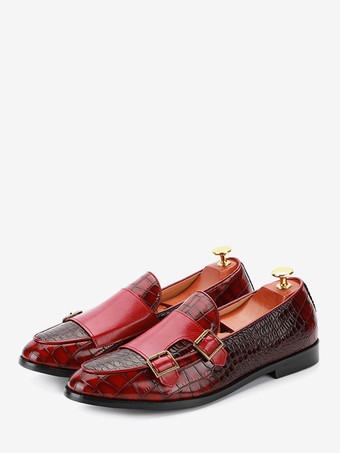 メンズローファー スリッポン ローヒール レザー モンクシューズ テクスチャード加工 ロートップ ペニーシューズ