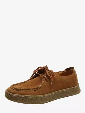 ブラウン スエード レースアップ モカシン メンズ スエードローファー レースアップ スリッポン 2ホール 厚底