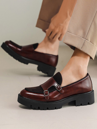 メンズローファー ダブルモンクストラップ スリップオン ノンスリップ プラットフォーム チャンキーペニーシューズ