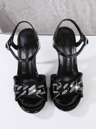 ハイヒールサンダル レディース オープントゥ ラインストーン スティレットヒールサンダル