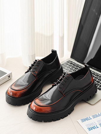 チョコレートメンズドレスシューズ 滑り止めプラットフォーム レースアップ ロートップ ダービーシューズ