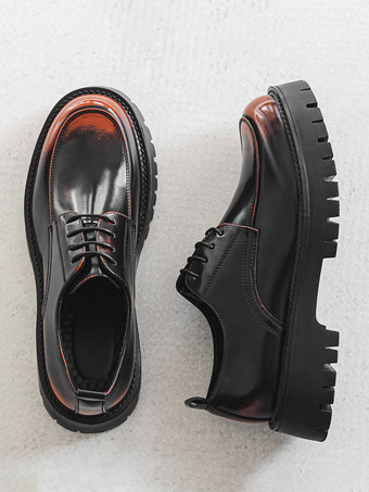 メンズドレスシューズ 滑り止めプラットフォーム レースアップ ロートップ ダービーシューズ