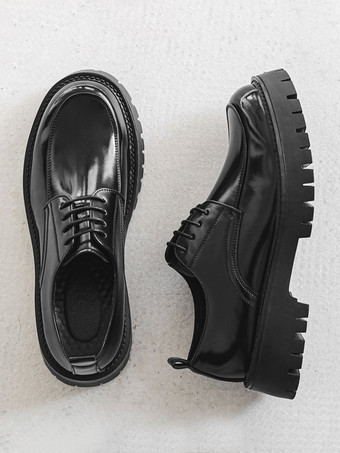 メンズドレスシューズ 滑り止めプラットフォーム レースアップ ロートップ ダービーシューズ