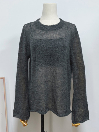 18%ウール シアーセーター 長袖 ニットトップス レディース 2025