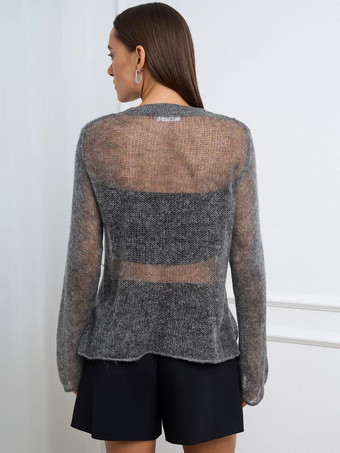 18%ウール シアーセーター 長袖 ニットトップス レディース 2025