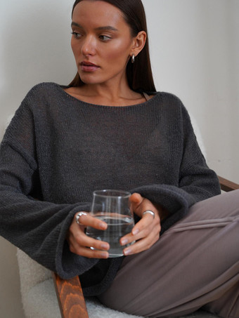 ダークグレー 2025年レディース向けカジュアル長袖ニットトップス