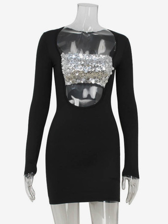 2025年の夜のお出かけにぴったりの、カットアウト入りロングスリーブボディコンミニドレス