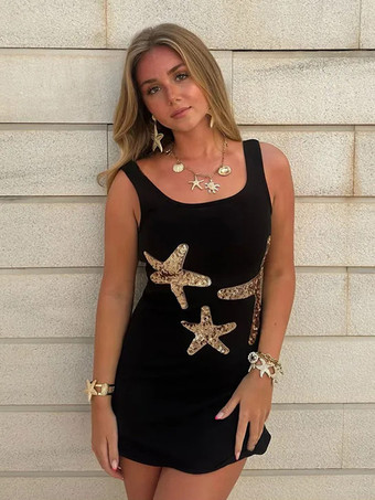 ブラック 2025年女性用ノースリーブミニドレス（ヒトデのパートナー付き）