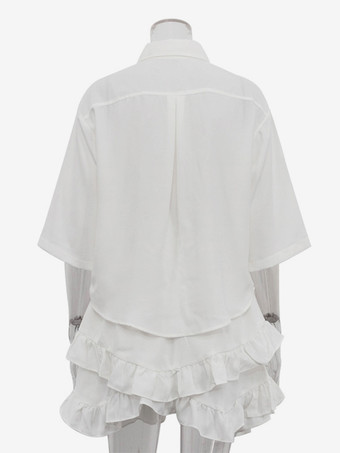 無地ツーピースコーデセット 半袖シャツと裾のレイヤードミニスカート 2025