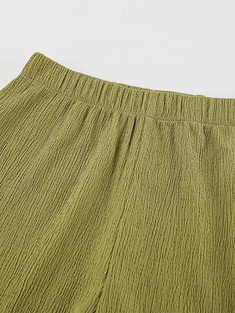 夏向けツーピースコーデセット ホルターネック アシンメトリートップスとワイドレッグパンツ レディース 2025