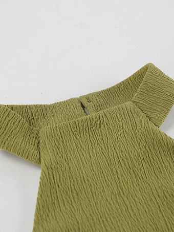 夏向けツーピースコーデセット ホルターネック アシンメトリートップスとワイドレッグパンツ レディース 2025