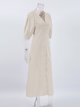 2025年レディース向け半袖Vネックロングドレス