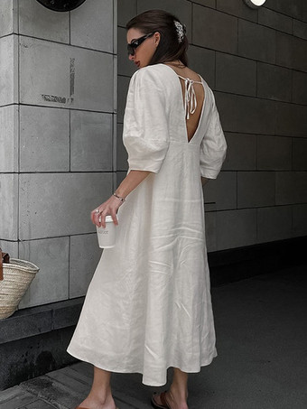 2025年レディース向け半袖Vネックロングドレス