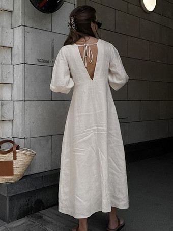 2025年レディース向け半袖Vネックロングドレス