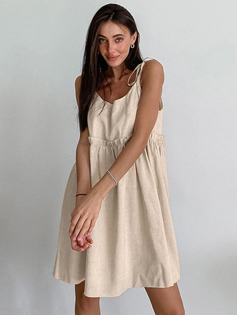 カーキ 2025年夏向けレディースショートシフトドレス