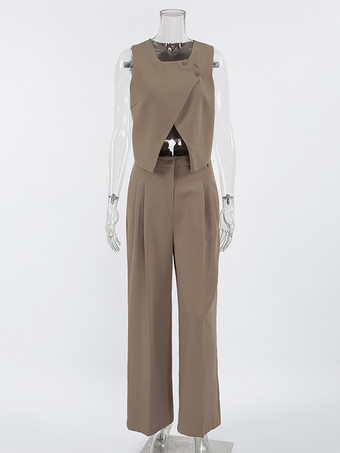 夏のツーピースコーデセット（アシンメトリートップスとストレートパンツ）レディース 2025