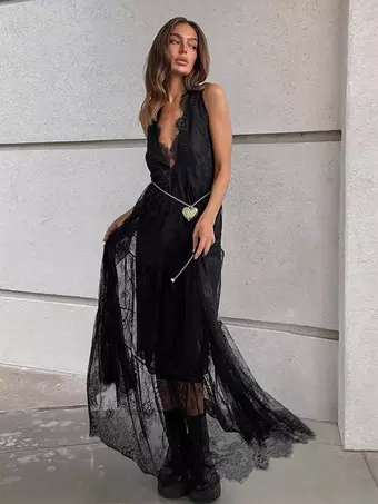 knee length dresses for ladies Plus Size Long Sleeves Bodycon V-Neck Lace Top Wedding Dress with Chiffon