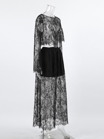 レースのツーピースコーデセット（シースルークロップトップとロングスカート）レディース 2025