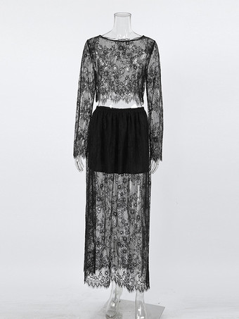 レースのツーピースコーデセット（シースルークロップトップとロングスカート）レディース 2025