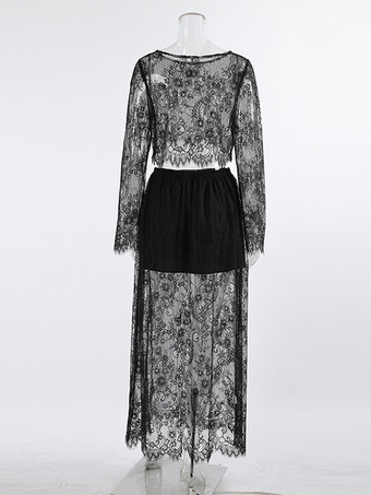 レースのツーピースコーデセット（シースルークロップトップとロングスカート）レディース 2025