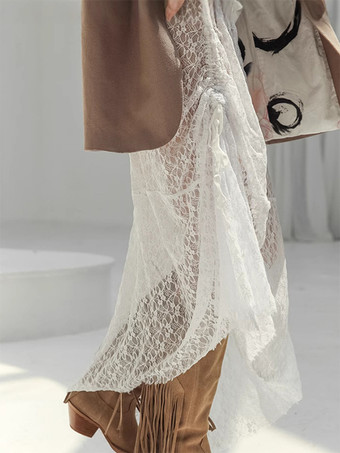 透け感のあるレースのツーピースコーデセット（長袖クロップトップとアシンメトリースカート）レディース 2025