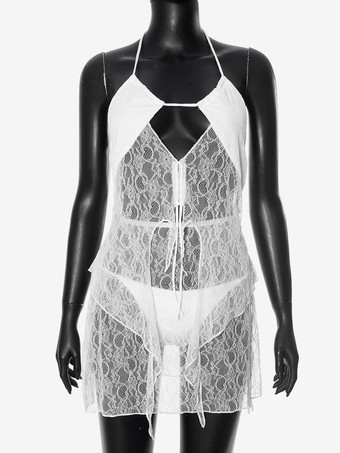 夏 3点セット ホルターネック トップス、レース ミニドレス、パンティ レディース 2025