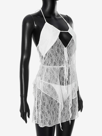 夏 3点セット ホルターネック トップス、レース ミニドレス、パンティ レディース 2025