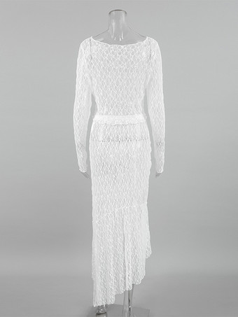 透け感のあるレースのツーピースコーデセット（長袖クロップトップとアシンメトリースカート）レディース 2025