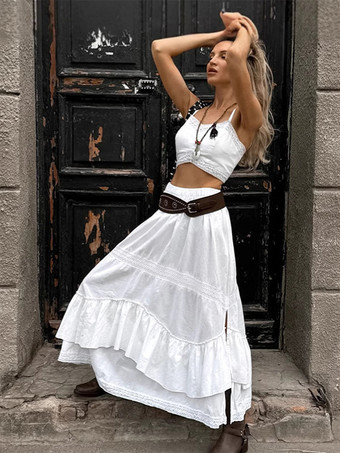 ホワイトボヘミアン風ツーピースコーデセット（クロップトップとロングスカート、レディース2025年版）