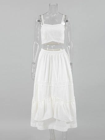 ホワイトボヘミアン風ツーピースコーデセット（クロップトップとロングスカート、レディース2025年版）