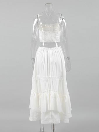 ホワイトボヘミアン風ツーピースコーデセット（クロップトップとロングスカート、レディース2025年版）