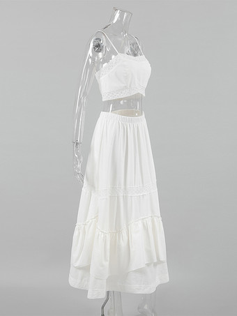 ホワイトボヘミアン風ツーピースコーデセット（クロップトップとロングスカート、レディース2025年版）