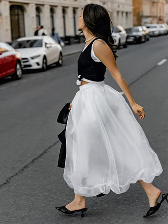 2025年レディース向けシアーチュールAラインロングスカート