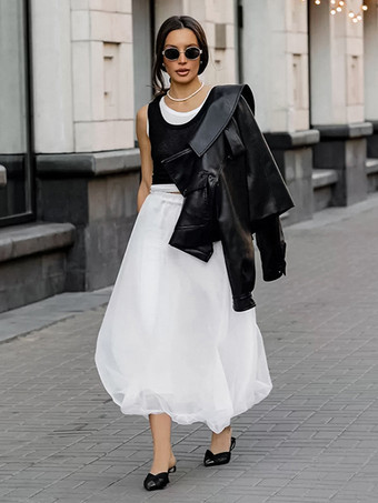 2025年レディース向けシアーチュールAラインロングスカート