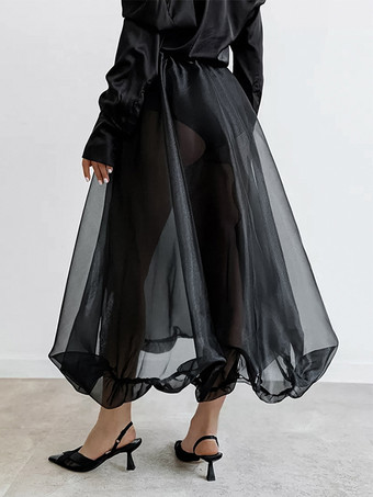 2025年レディース向けシアーチュールAラインロングスカート