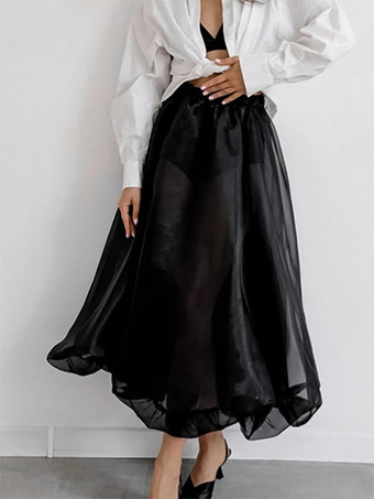 2025年レディース向けシアーチュールAラインロングスカート