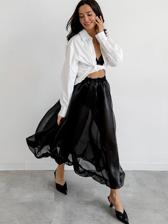 2025年レディース向けシアーチュールAラインロングスカート