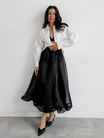 2025年レディース向けシアーチュールAラインロングスカート