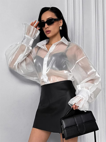 ホワイト シースルー長袖シャツ 日焼け防止トップス レディース 2025